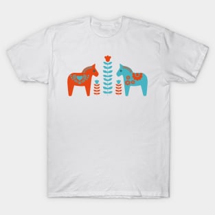 Scandinavian Folk Art dala Horses and Flowers T-Shirt